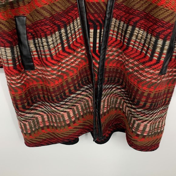 Rafaella Cardigan Red Black Faux Leather Trim Open Front - Picture 6 of 10